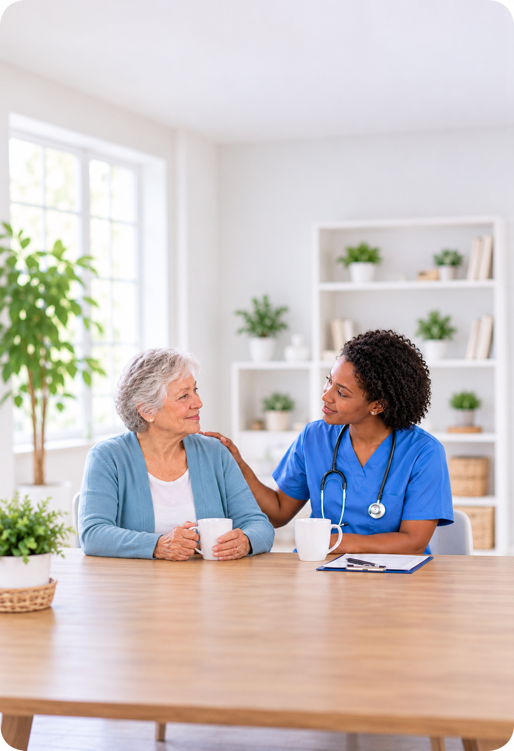 Caregiver helping a community member — representing VOP's founding mission