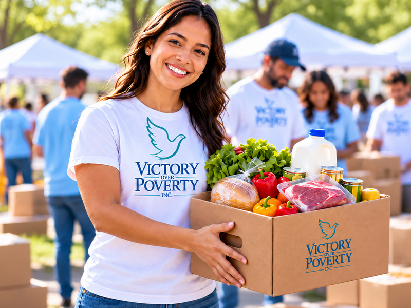Volunteers distributing food to families in need